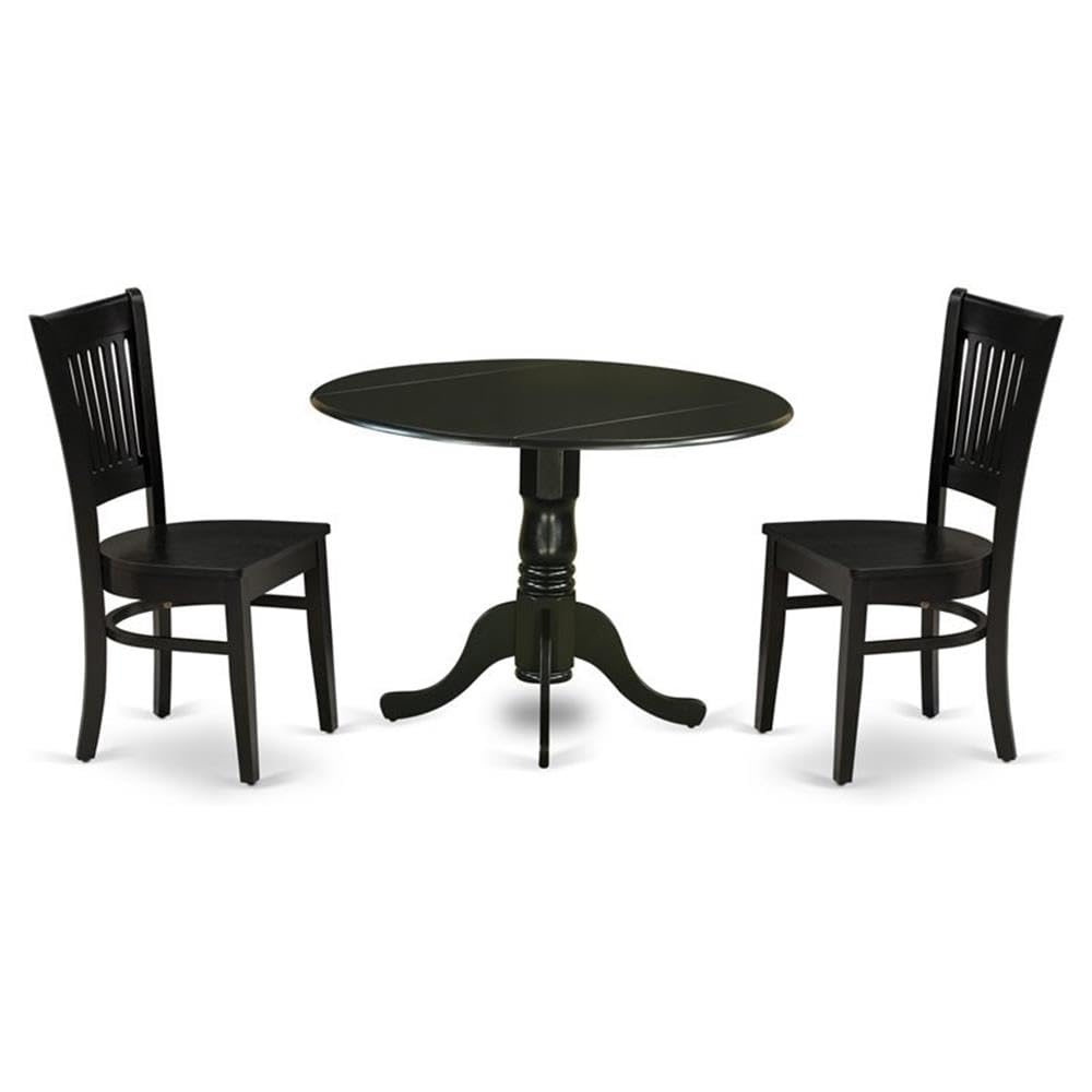 3-Piece Drop Leaf Dining Set with Round Table and 2 Chairs
