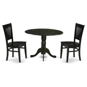 3-Piece Drop Leaf Dining Set with Round Table and 2 Chairs