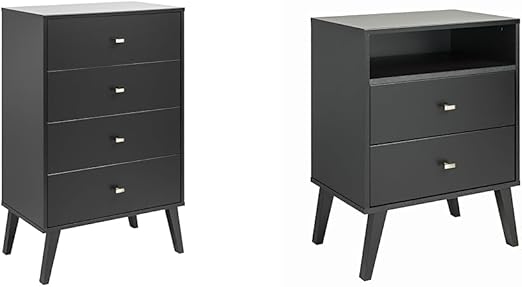 Mid-Century Modern 4 Drawer Chest Black