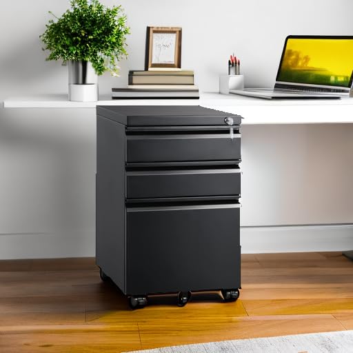 3 Drawer Mobile File Cabinet with Lock