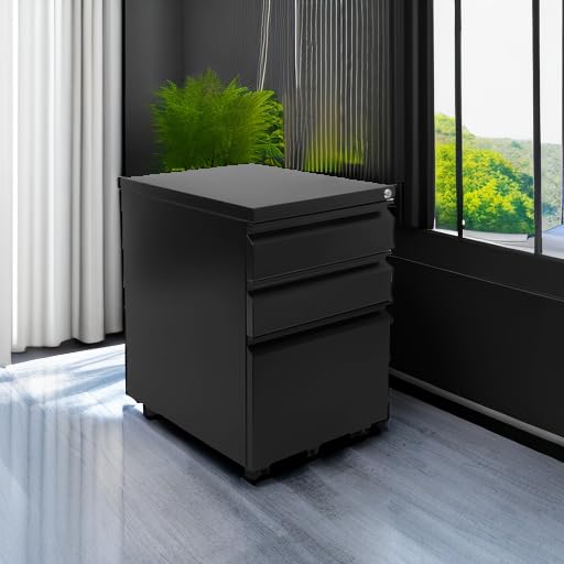 3-Drawer File Cabinet with Lock and Wheels