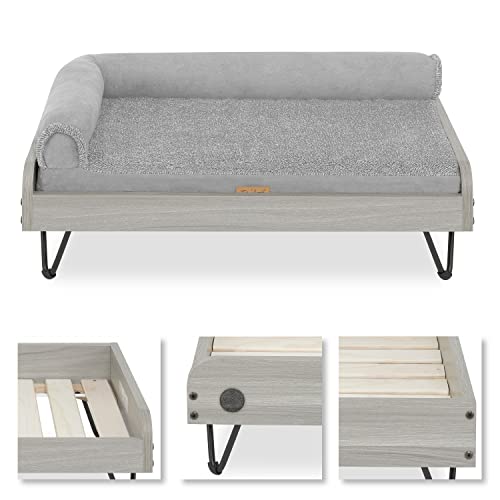 Wooden Elevated Dog Bed with Water Resistant Mattress - Small to Medium