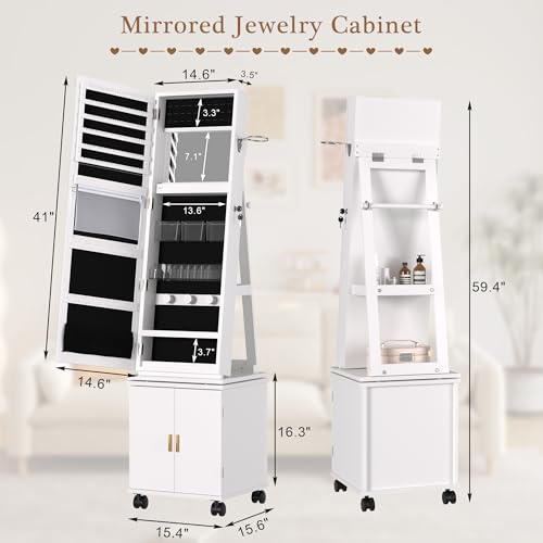 Jewelry Cabinet Standing Full Length Mirror with LED Lights