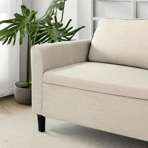 59.4" Modern Storage Bench with Throw Pillows - Beige Upholstered Ottoman