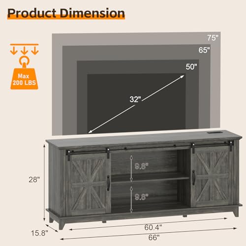 Farmhouse TV Stand for 75 Inch Television with Storage