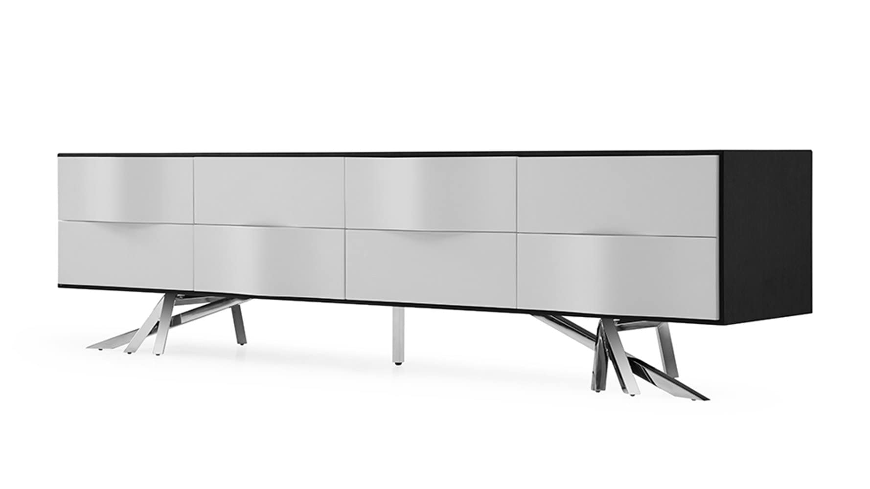 86.6" Modern TV Stand with Black Oak and White Lacquer Finish