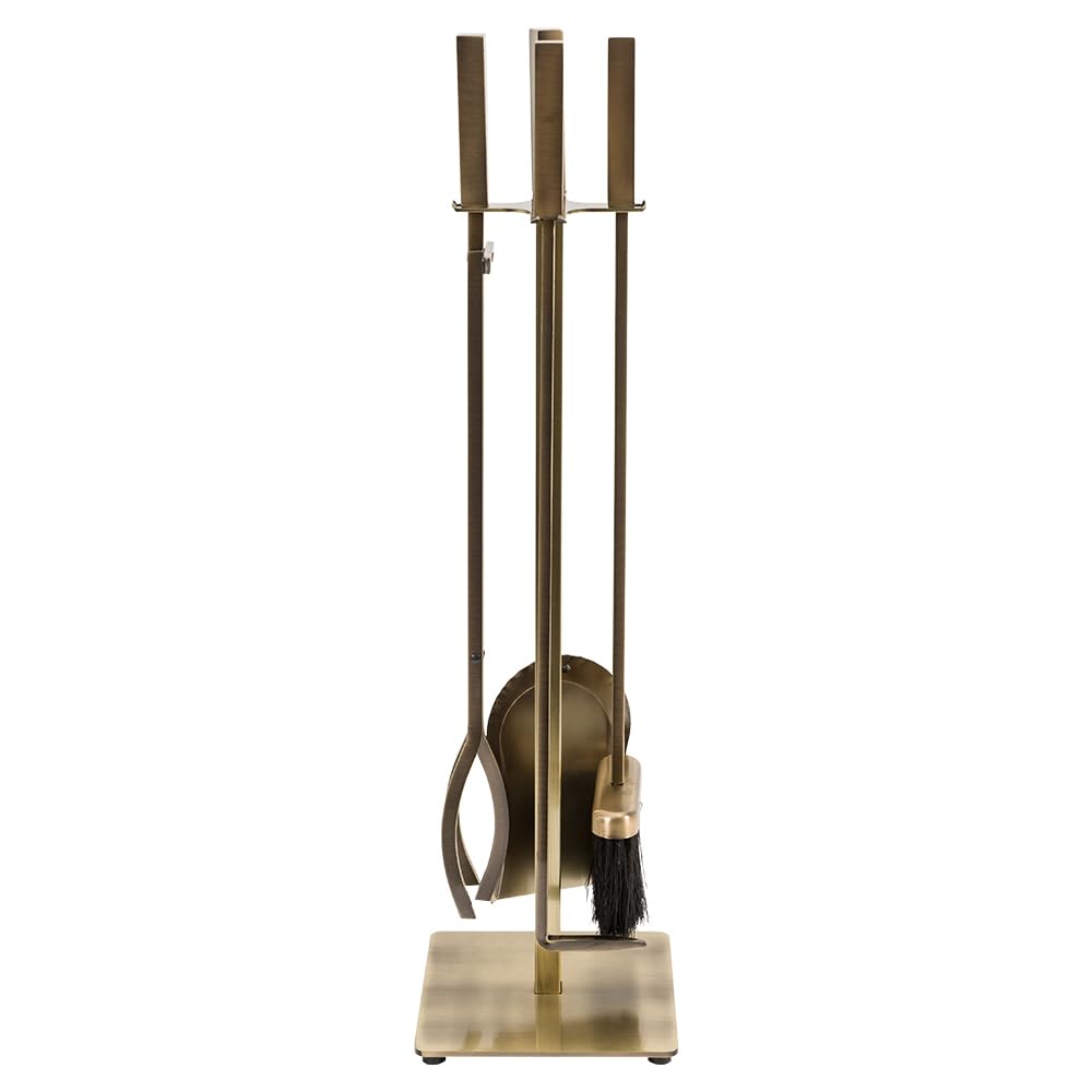 5-Piece Fireplace Tool Set with Stand - Aged Brass Finish
