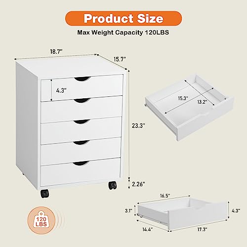5-Drawer Mobile File Cabinet with Wheels