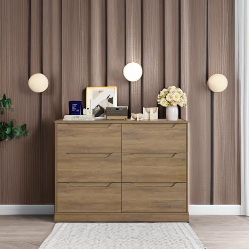 Modern 6 Drawer Dresser with Cut-Out Handles