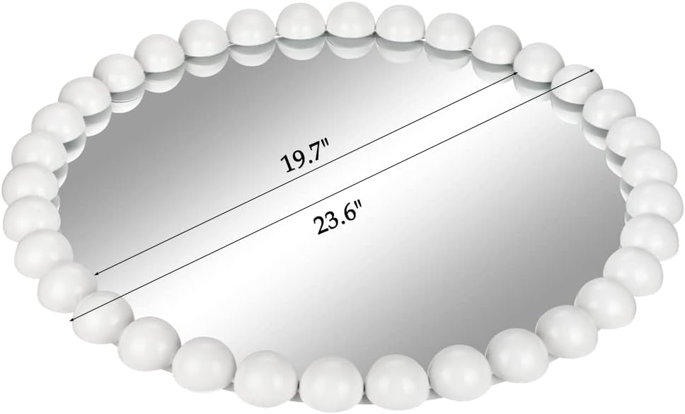 24" White Beaded Round Wall Mirror