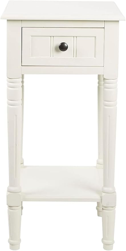 White Traditional Accent Table with Drawer