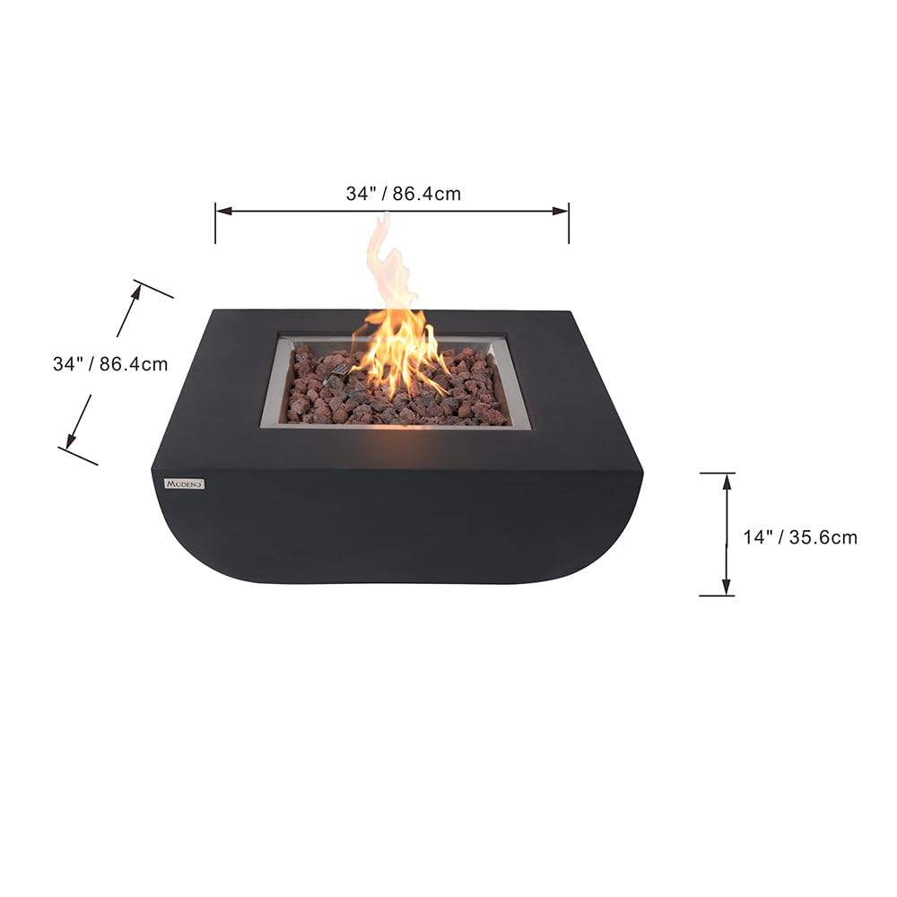 Concrete Fire Pit 34" x 34" Outdoor Patio with Lava Rocks