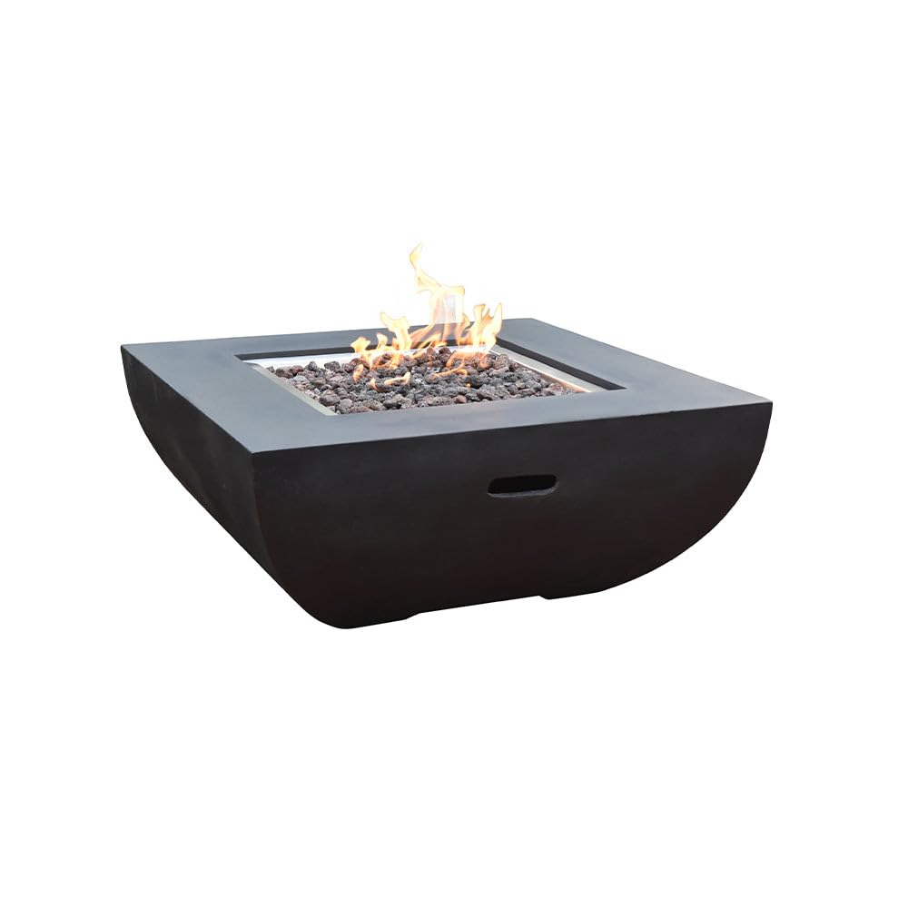 Concrete Fire Pit 34" x 34" Outdoor Patio with Lava Rocks