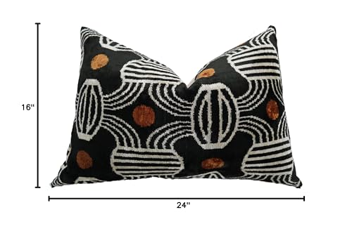 Handmade Velvet Throw Pillow 16x24 - Down Feather Fill Geometric Striped Design