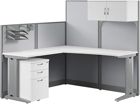 L-Shaped Cubicle Desk with Storage and Privacy Panels
