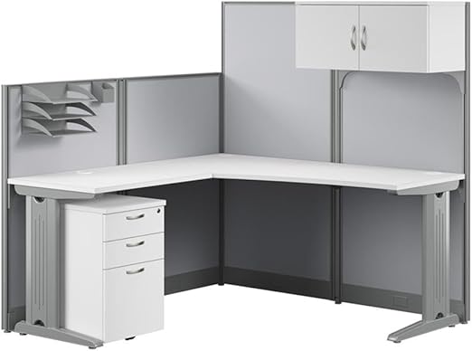 65W L-Shaped Cubicle Desk with Storage and Privacy Panels
