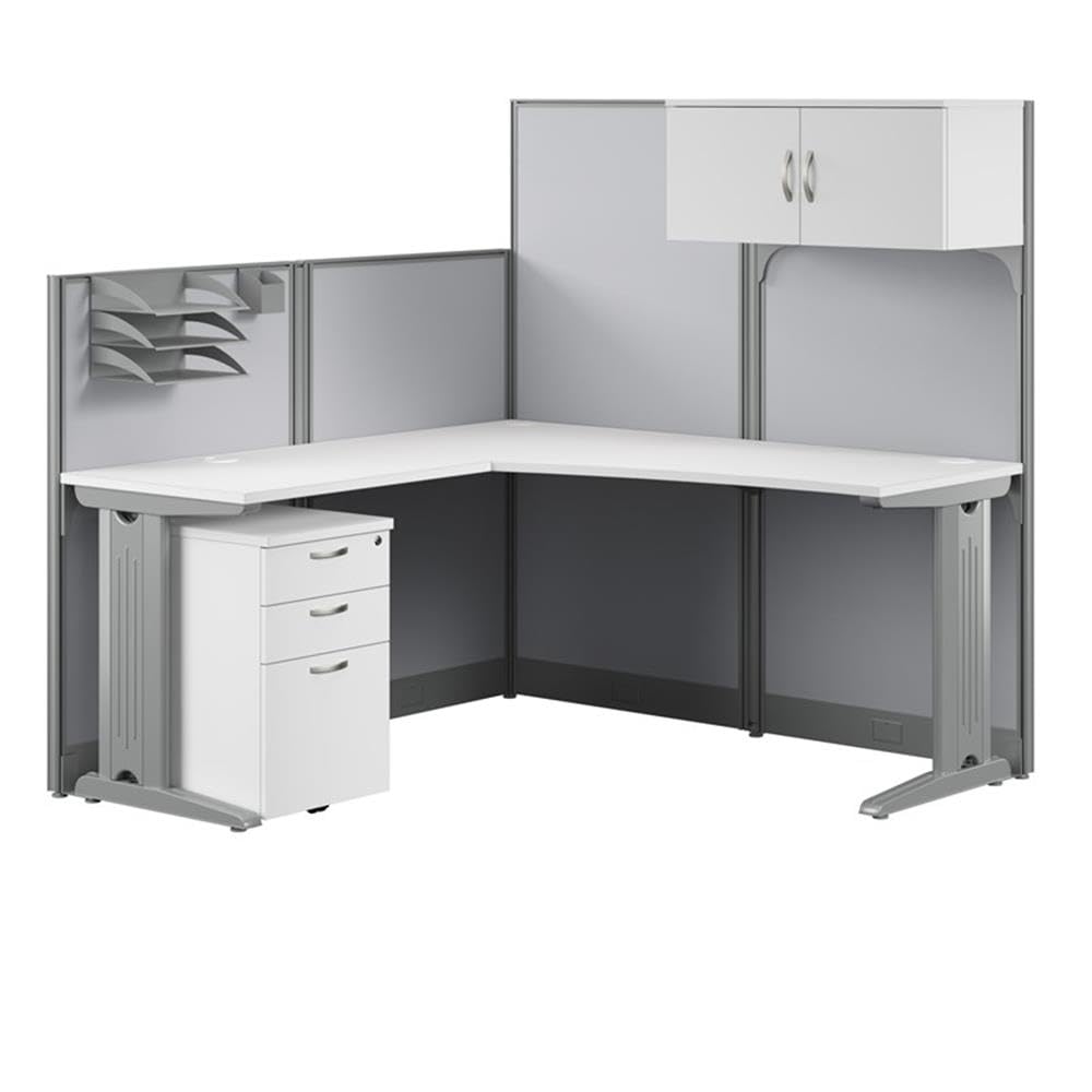 65W L-Shaped Cubicle Desk with Storage and Privacy Panels
