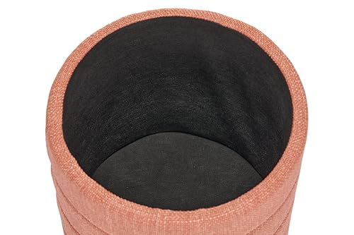 Round Storage Ottoman - Linen Upholstered Footrest Bench