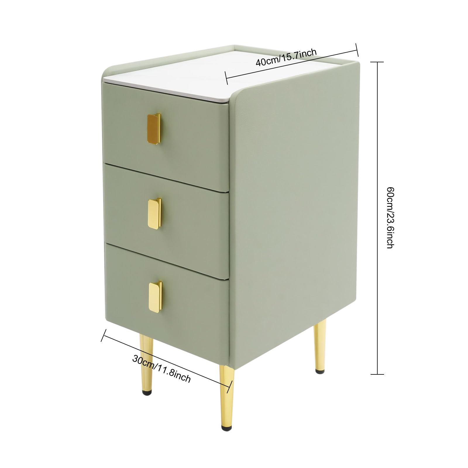 Nightstand with Drawers and Metal Legs