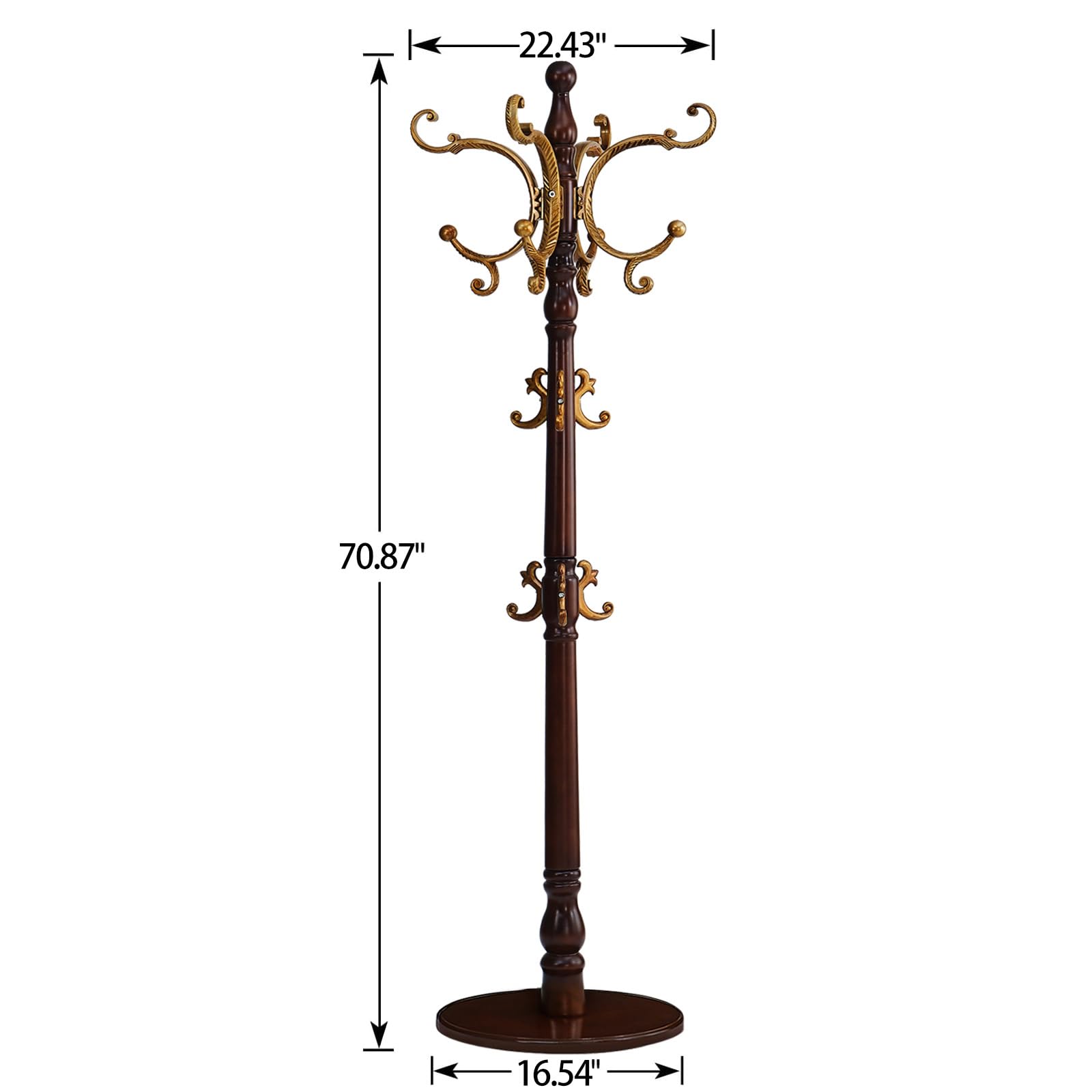 Wooden Coat Rack Stand with 14 Hooks