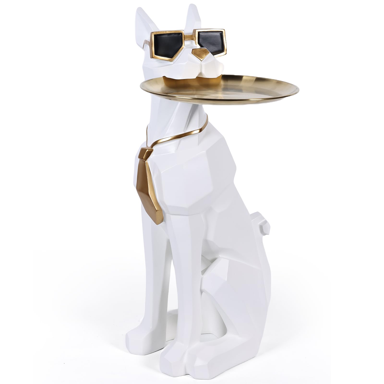 Resin Dog Side Table with Tray and Tissue Box Holder