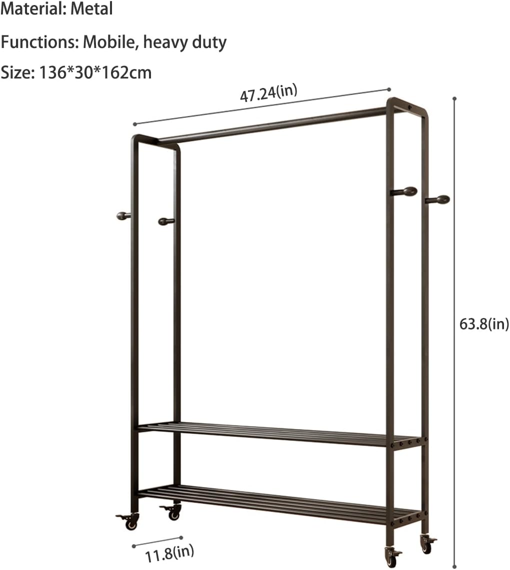 Rolling Garment Rack with Shelves and Hooks
