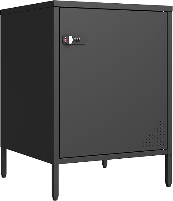 2 Drawer Lockable Metal Nightstand End Table