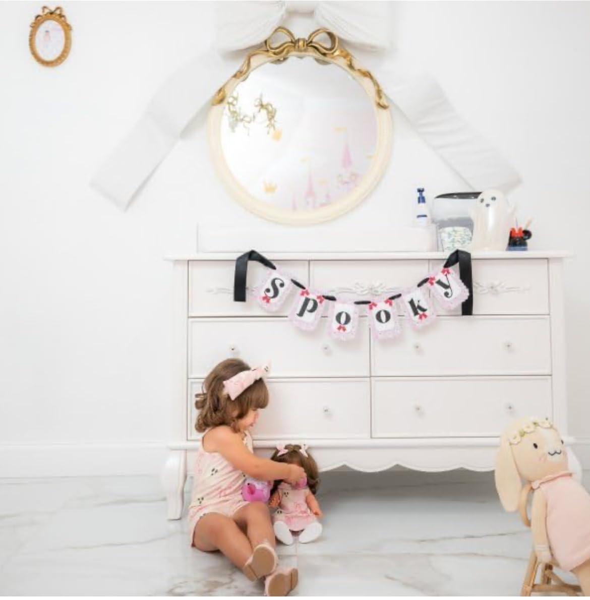 24-Inch Gold Bow Resin Mirror for Nursery