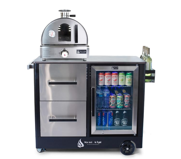 Outdoor Prep Bar Cart with Refrigerator and Pizza Oven
