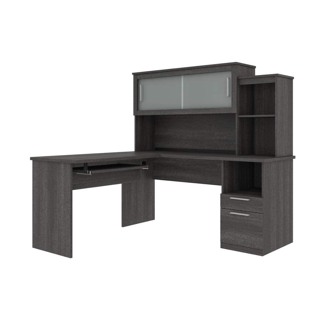 63W L-Shaped Desk with Hutch