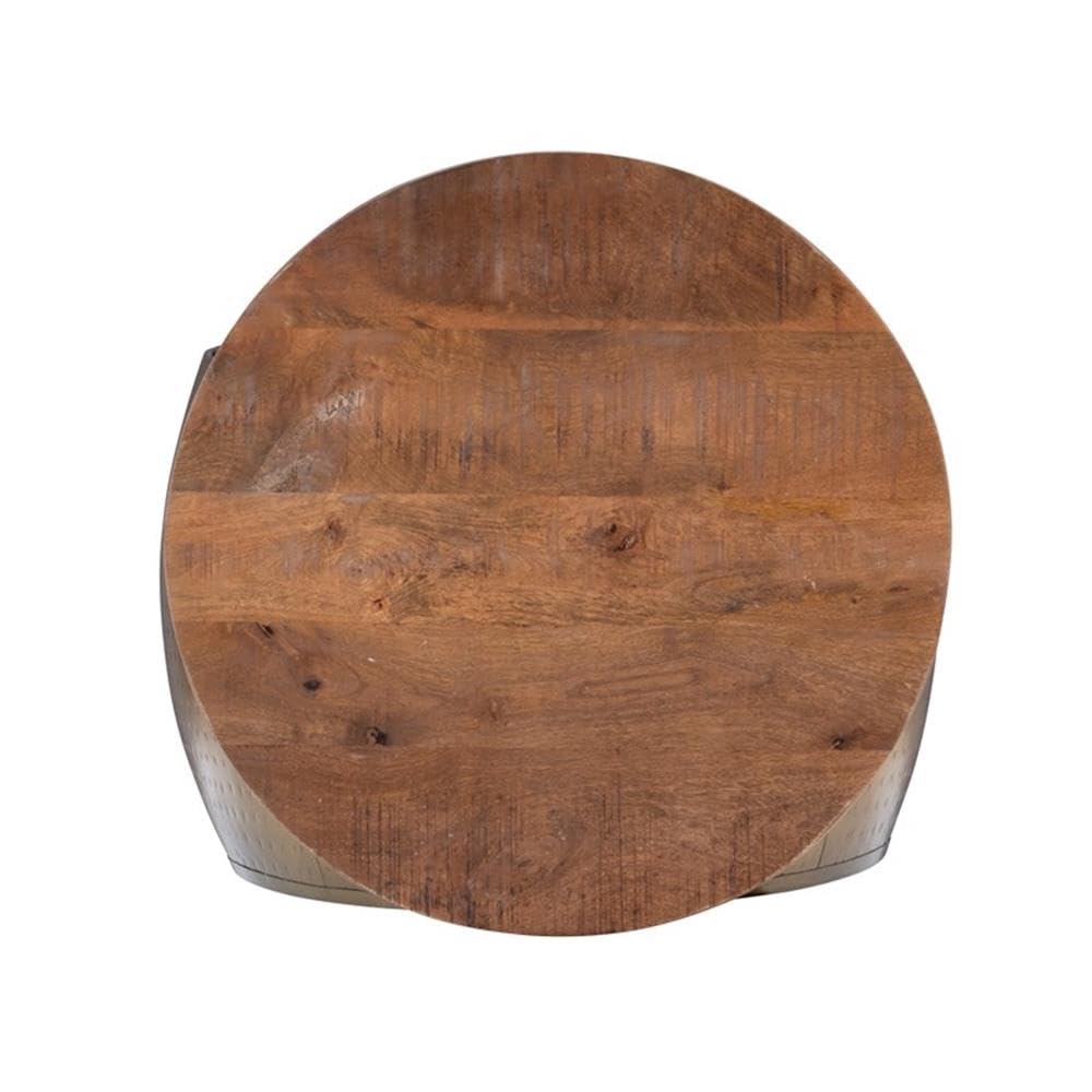 Modern Large Wood and Metal Drum Table with Storage