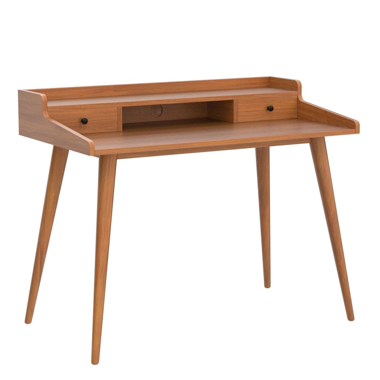 Mid Century Modern Desk with Monitor Stand and Storage Drawers