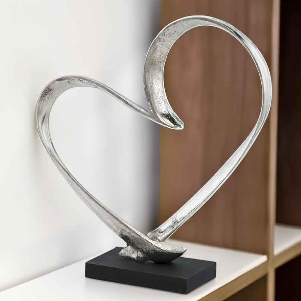 Heart Sculpture on Base - Silver Aluminum Tabletop Decor