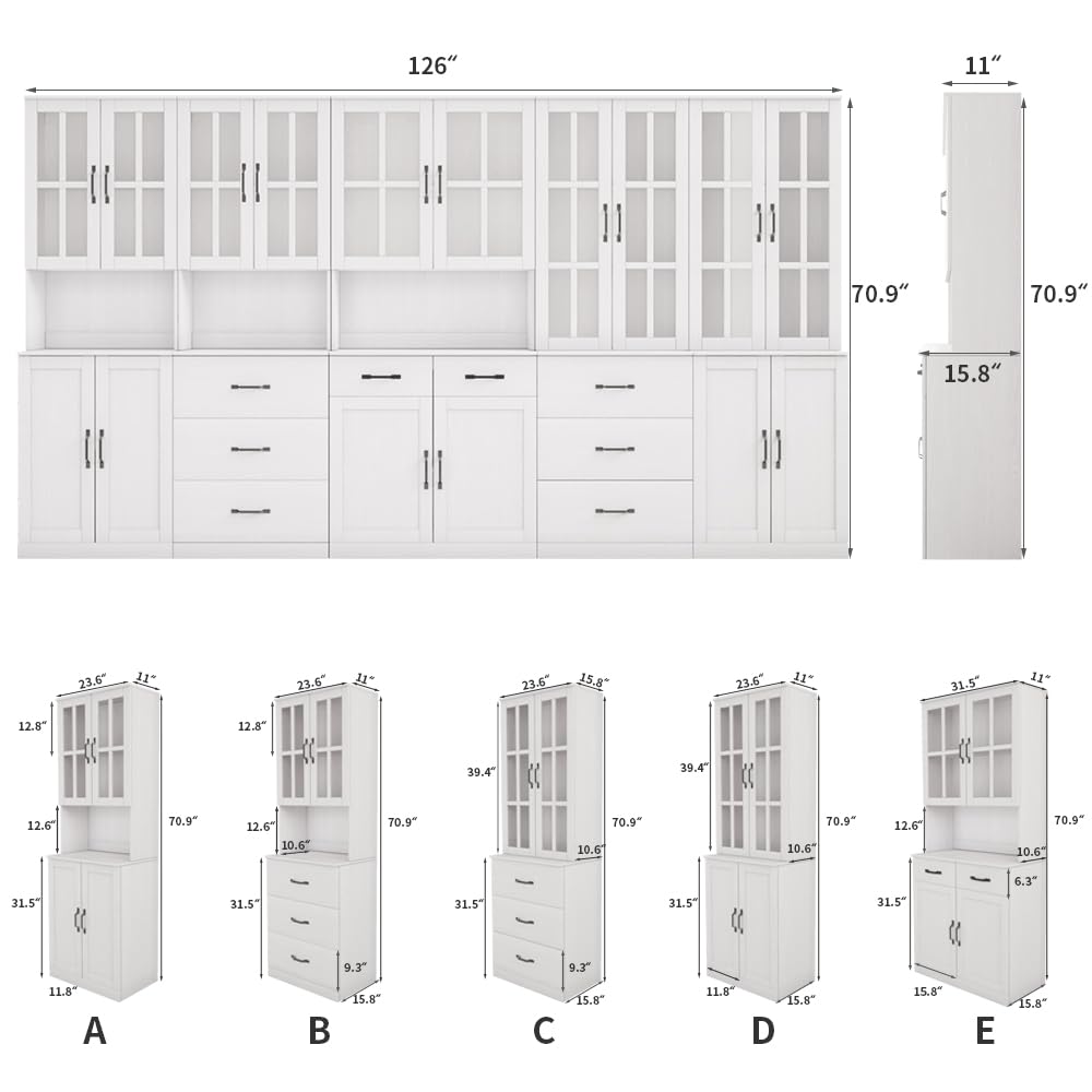 5-Tier Bookcase with Glass Door and 3 Drawers