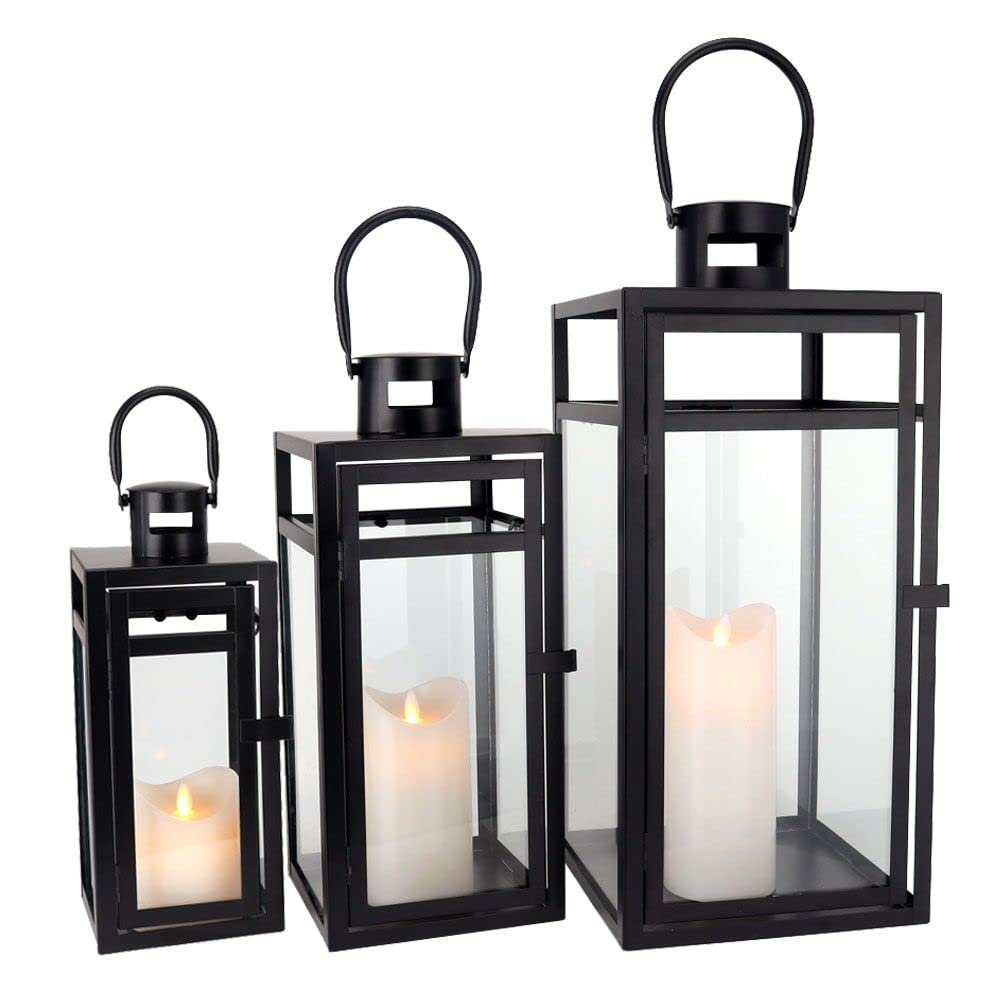 Metal Lantern Set of 3 with Glass Panels