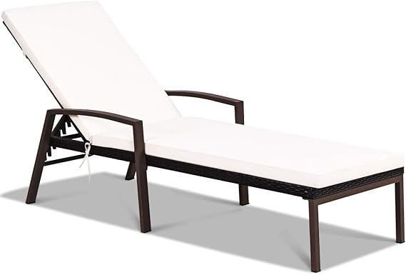 Patio Rattan Lounge Chair with Adjustable Backrest