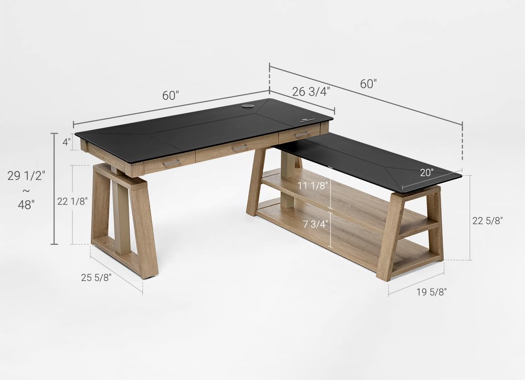 L-Shaped Standing Desk with Drawers 60 Inch