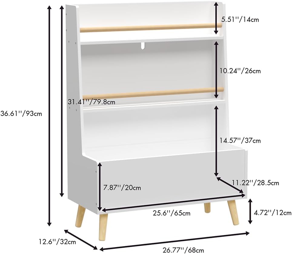 Kids 3-Tier Bookshelf with Toy Storage