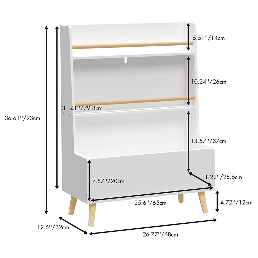 Kids 3-Tier Bookshelf with Toy Storage