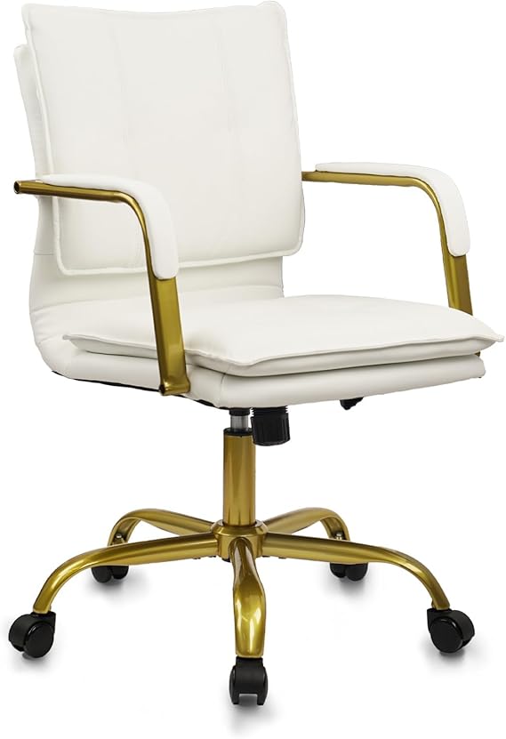 Leather Swivel Mid-Back Computer Chair with Golden Legs