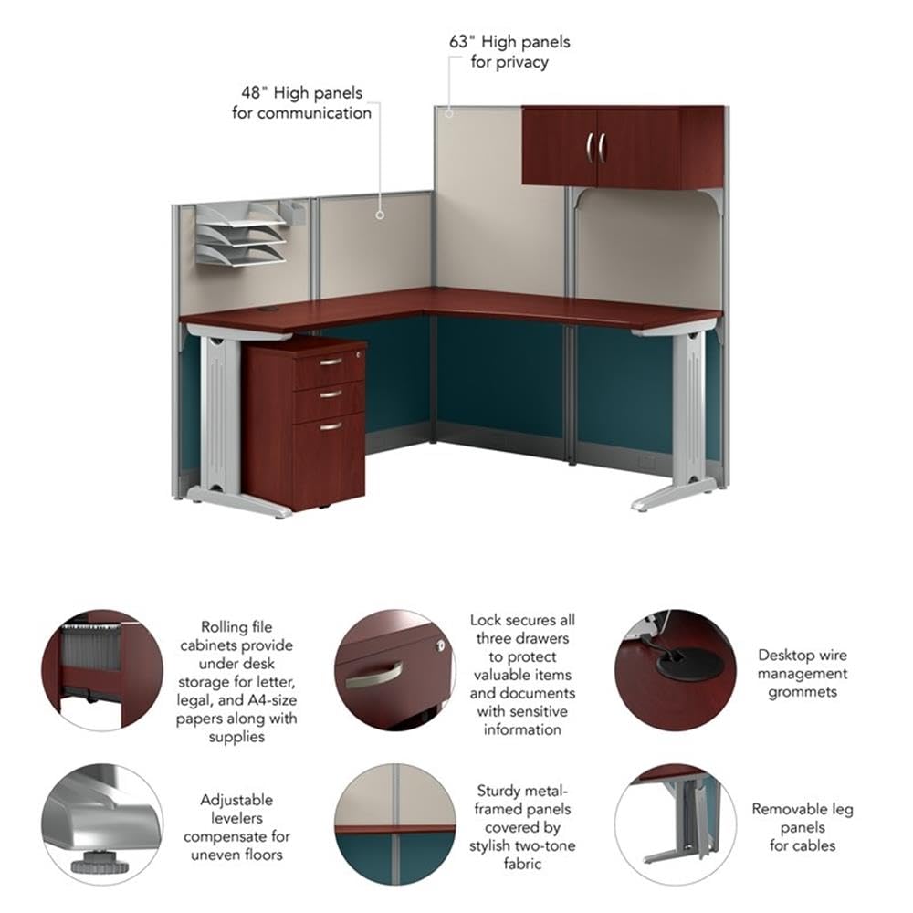 L-Shaped Cubicle Desk with Storage and Privacy Panels