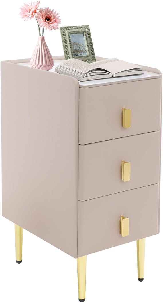 Nightstand with Drawers and Metal Legs