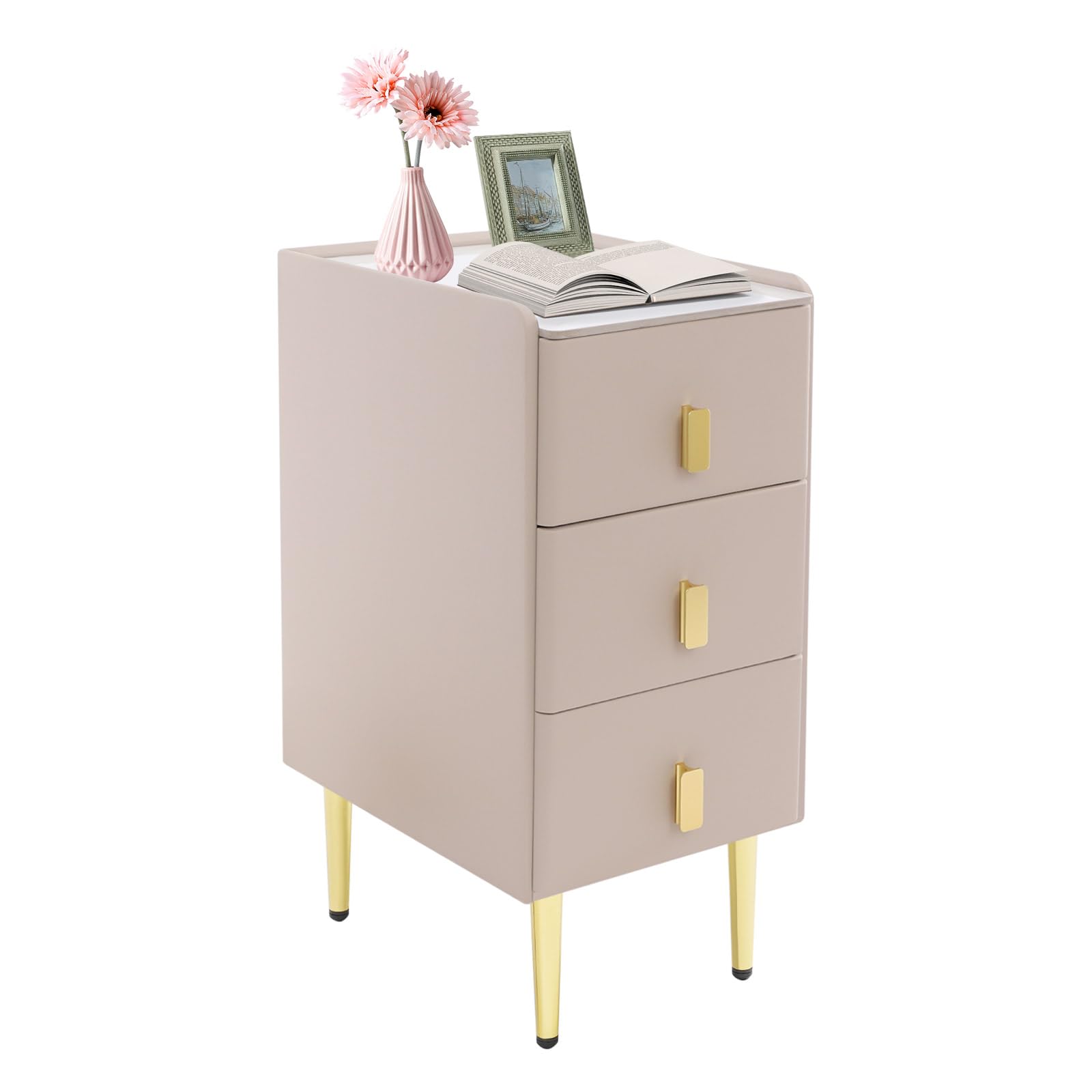 Nightstand with Drawers - Small Dresser Bedside Cabinet with Metal Legs