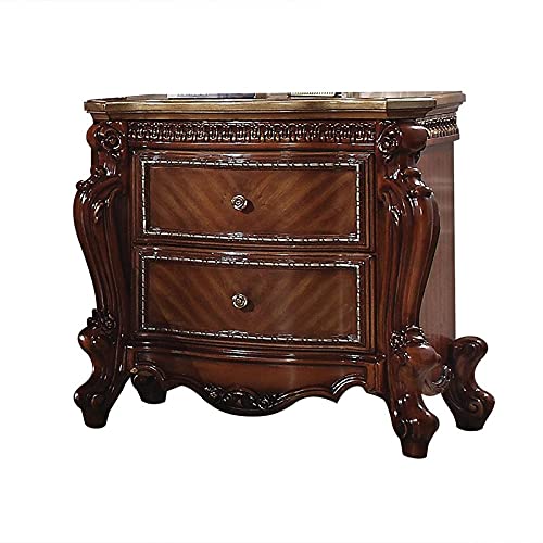 2-Drawer Wooden Nightstand Cherry Oak