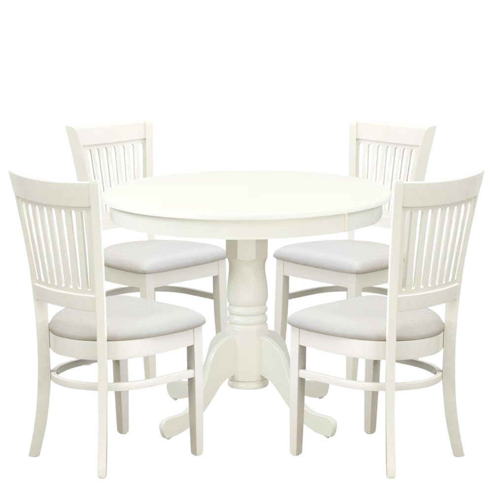 5-Piece Round Dining Set with Slatted Chairs