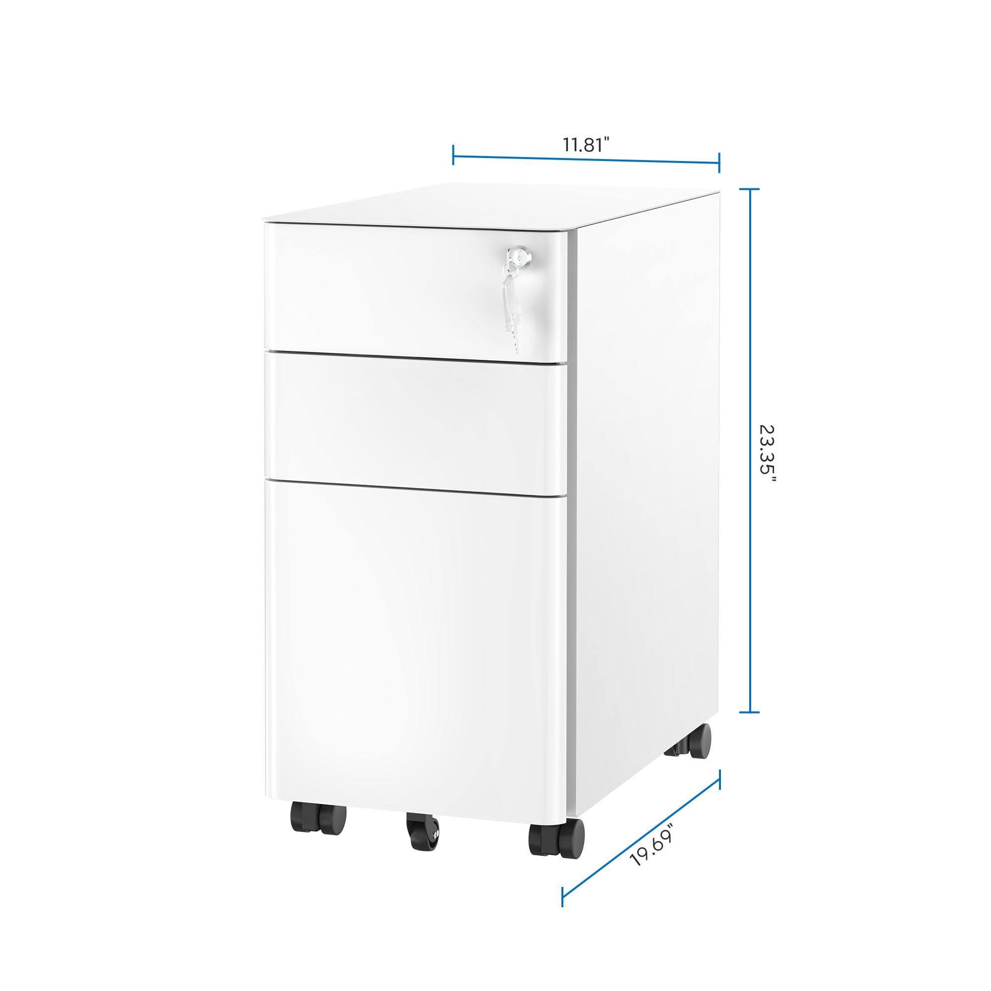 3-Drawer Rolling File Cabinet with Lock