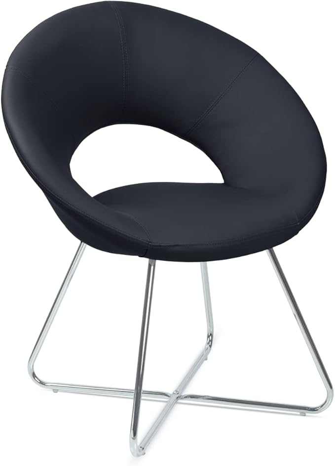 Circle Leather Accent Chair with Chrome Legs