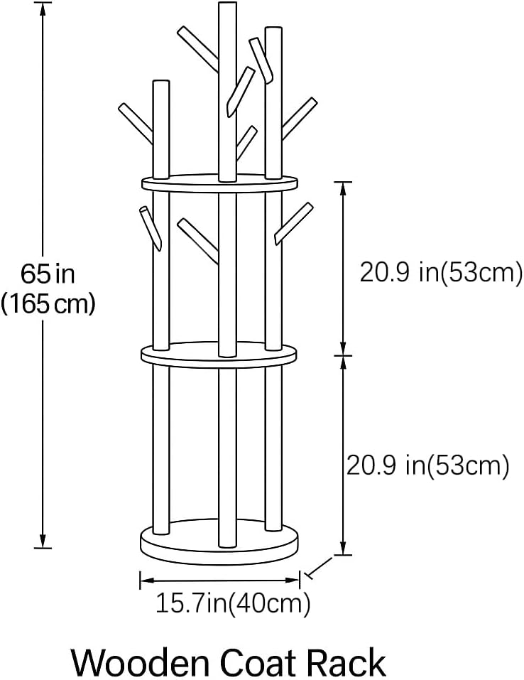 Rotating Solid Wood Coat Rack with Shelves