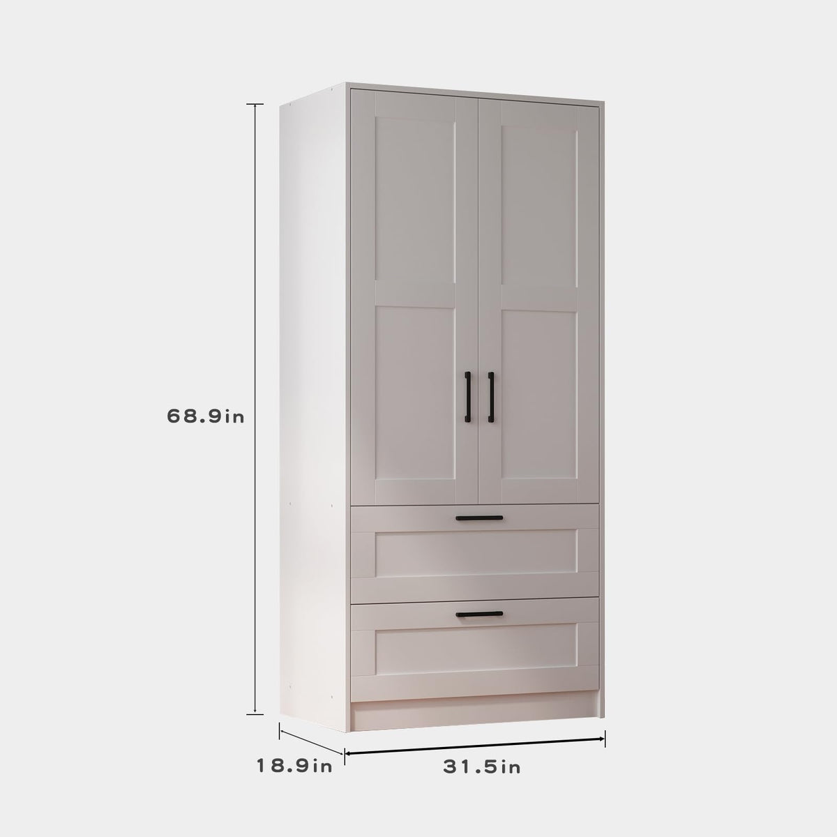White Wardrobe Closet with 2 Doors and 2 Drawers