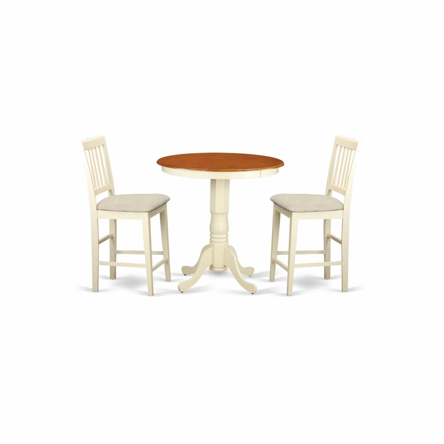 3-Piece Counter Height Dining Set with Round Table and Upholstered Chairs